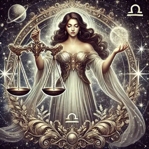 Detailed sword and scale motifs in tarot art